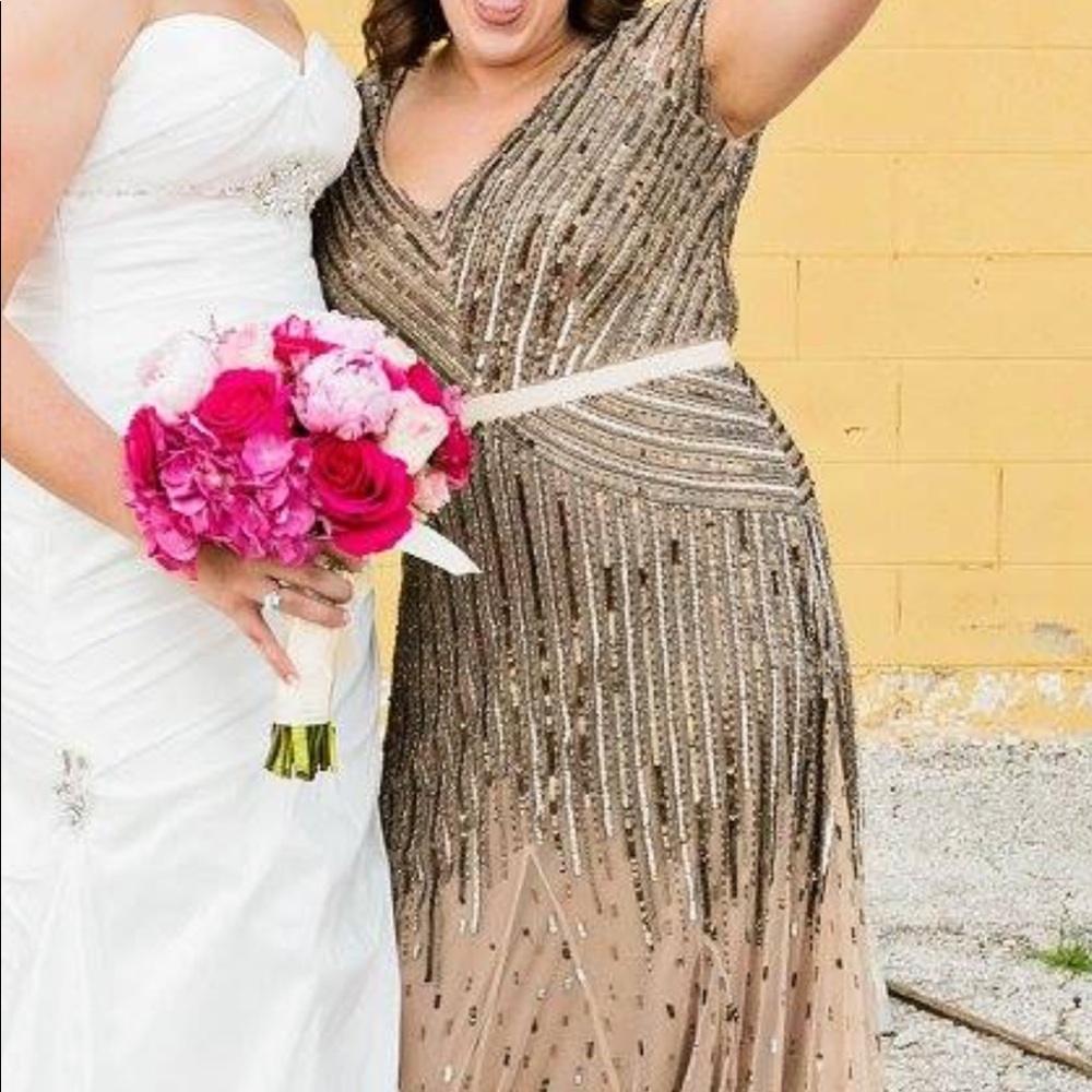 Adrianna Papell Beaded V Neck Gown.